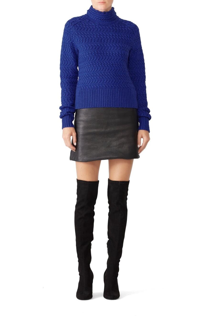 DREYDEN Cobalt Blue Knit 100% Merino Wool High Neck Dyer Sweater Size XS